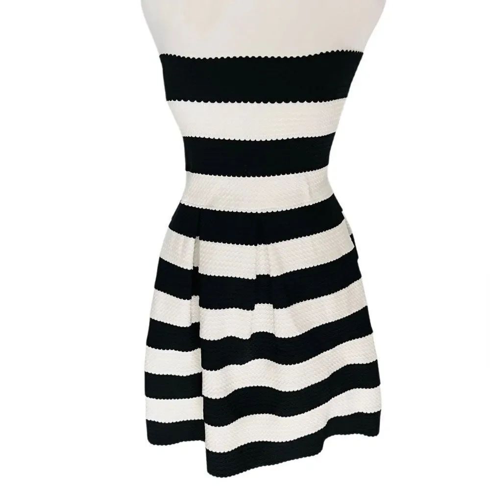 Doe & Rae Black and White Striped Strapless Pleated Dress size Small.
